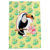 Geschenktasche mit Blumen und tropischen Vögeln Mittlere Geschenktüte (Rückseite)