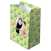 Geschenktasche mit Blumen und tropischen Vögeln Mittlere Geschenktüte (Rückseite Schrägansicht)