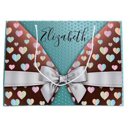 Geschenktasche mit Bow und Herzklammern Große Geschenktüte (Vorderseite)