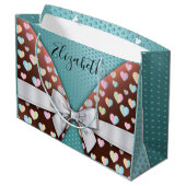 Geschenktasche mit Bow und Herzklammern Große Geschenktüte (Rückseite Schrägansicht)
