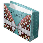 Geschenktasche mit Bow und Herzklammern Große Geschenktüte (Vorderseite Schrägansicht)