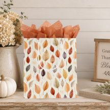 Geschenktasche mit Herbstlaub in Rostbraun, Creme
