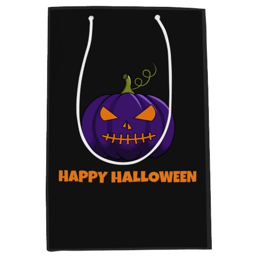 Geschenktasche mit Lila Kürbis, glückliches Hallow Mittlere Geschenktüte (Vorderseite)