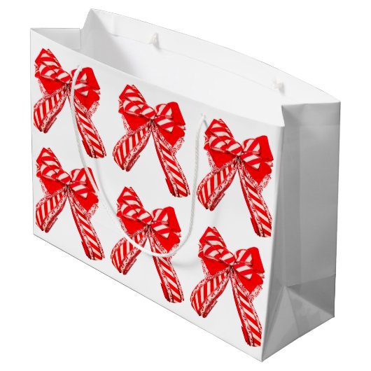 Geschenktasche mit rotem und weißem Bow Große Geschenktüte (Rückseite Schrägansicht)