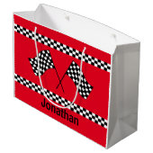 Geschenktasche mit Schachbrettflaggen-Design Große Geschenktüte (Rückseite Schrägansicht)