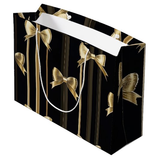 Geschenktasche mit schwarzer Base und goldenem Bog Große Geschenktüte (Rückseite Schrägansicht)
