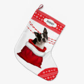 Geschenktasche Niedlich Boston Terrier Dog Snowfla Großer Weihnachtsstrumpf (Vorderansicht (hängend))