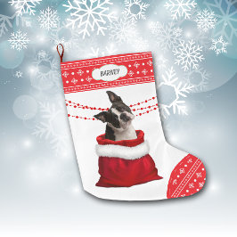 Geschenktasche Niedlich Boston Terrier Dog Snowfla Großer Weihnachtsstrumpf