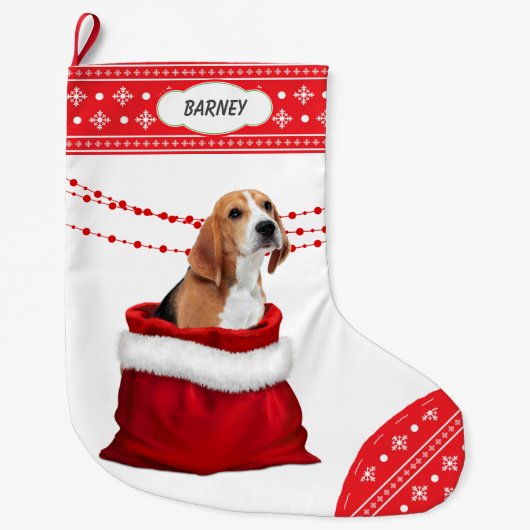 Geschenktasche Niedlicher Beagle Hund Schneeflocke Großer Weihnachtsstrumpf (Vorderseite)