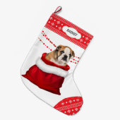 Geschenktasche Niedlicher Bulldog Welpe Snowflake Großer Weihnachtsstrumpf (Vorderansicht (hängend))