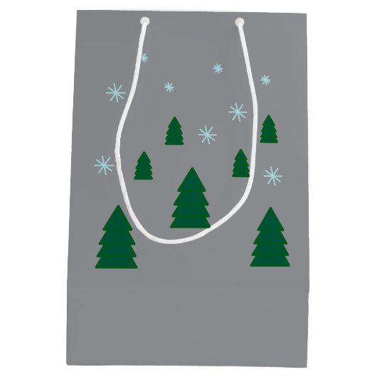 Geschenktasche - Pinienwald mit Schneeflocken Mittlere Geschenktüte (Rückseite)