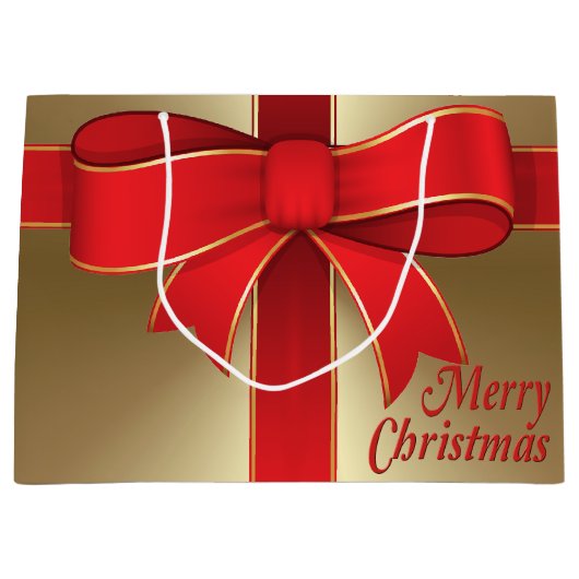 Geschenktasche - Red Bow & Ribbon auf Gold Große Geschenktüte (Vorderseite)