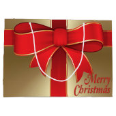 Geschenktasche - Red Bow & Ribbon auf Gold Große Geschenktüte (Rückseite)