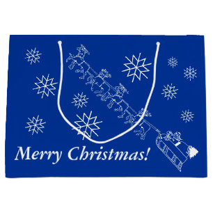 Geschenktasche - Santa und Schlitten in Schnee (lr Große Geschenktüte