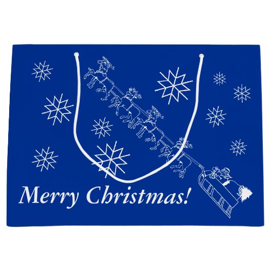Geschenktasche - Santa und Schlitten in Schnee (lr Große Geschenktüte (Vorderseite)