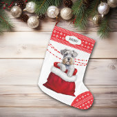 Geschenktasche Schnauzer Terrier Welpe Snowflake B Großer Weihnachtsstrumpf