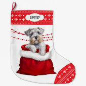 Geschenktasche Schnauzer Terrier Welpe Snowflake B Großer Weihnachtsstrumpf (Vorderseite)