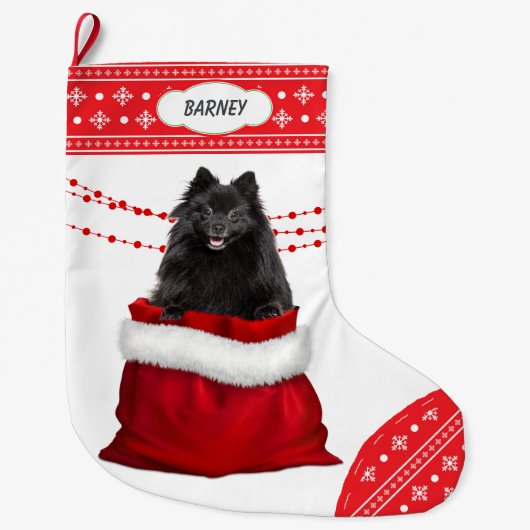 Geschenktasche Schwarzer Spitz Hund Snowflake Bord Großer Weihnachtsstrumpf (Vorderseite)