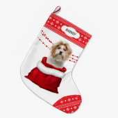 Geschenktasche Shih Tzu Snowflake Border Großer Weihnachtsstrumpf (Vorderansicht (hängend))