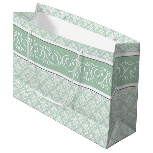 Geschenktasche - Soft Jade Damask Große Geschenktüte (Vorderseite Schrägansicht)