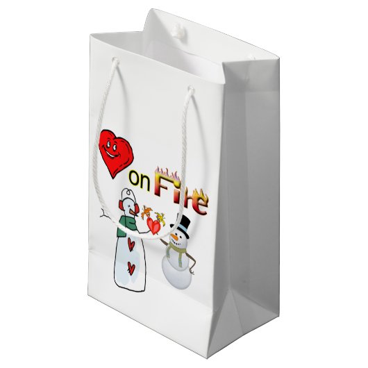 Geschenktasche Valentine's Heart Fire Snowman Kleine Geschenktüte (Vorderseite Schrägansicht)