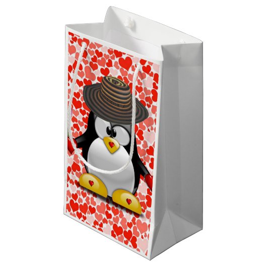 Geschenktasche Valentinin-Pinguin Kleine Geschenktüte (Vorderseite Schrägansicht)