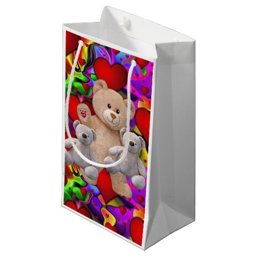 Geschenktasche Valentins Teddybär Kleine Geschenktüte (Vorderseite Schrägansicht)