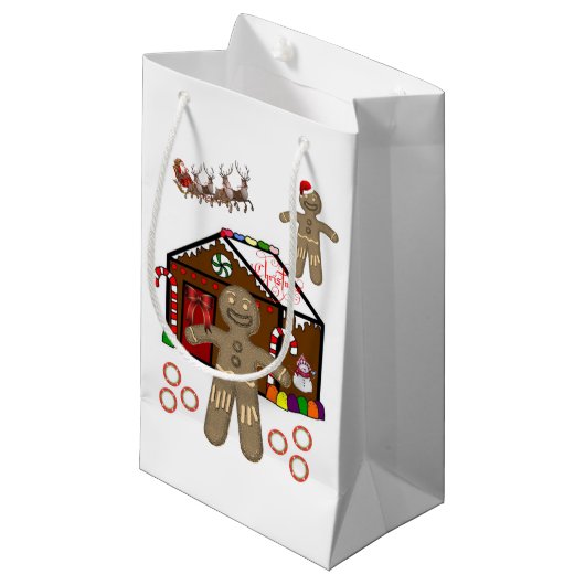 Geschenktasche Weihnachtsgingerbrot Mann Kleine Geschenktüte (Vorderseite Schrägansicht)