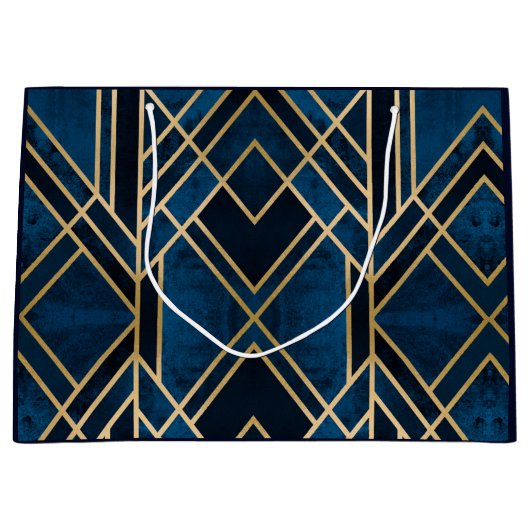 Geschenktaschen - Art Deco Blue & Gold Mirrored Große Geschenktüte (Vorderseite)