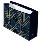 Geschenktaschen - Art Deco Blue & Gold Mirrored Große Geschenktüte (Vorderseite Schrägansicht)