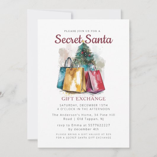 Geschenktaschen I Secret Weihnachten Party Einladung (Vorderseite)