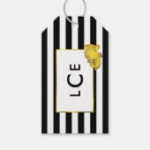 Geschenktasten für Black Stripe & Gold Peony Monog Geschenkanhänger (Vorderseite)