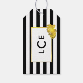 Geschenktasten für Black Stripe & Gold Peony Monog Geschenkanhänger