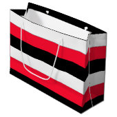 Geschenktüte aus Rot, Schwarz und Weiß Streifen (Vorderseite Schrägansicht)