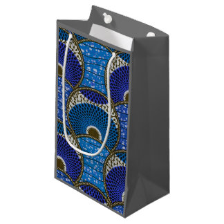 Geschenktüte, blauer afrikanischer Wax mit grauem  Kleine Geschenktüte