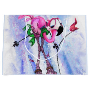 Geschenktüte für Kinder mit Flamingo-Skifahrer