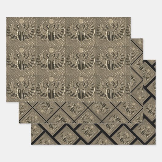 Geschenkverpackung Set aus 3 Bögen goldene Skarabä Geschenkpapier Set (Set)