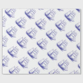 Geschenkverpackung Wrapping Paper Blue Segel Schif Geschenkpapier (Flach)