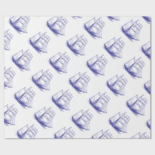 Geschenkverpackung Wrapping Paper Blue Segel Schif Geschenkpapier (Flach)