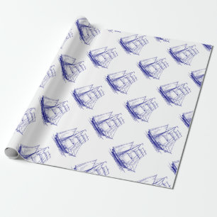 Geschenkverpackung Wrapping Paper Blue Segel Schif Geschenkpapier