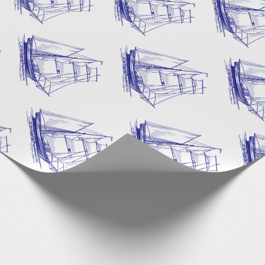 Geschenkverpackung Wrapping Paper Blue Segel Schif Geschenkpapier (Ecke)