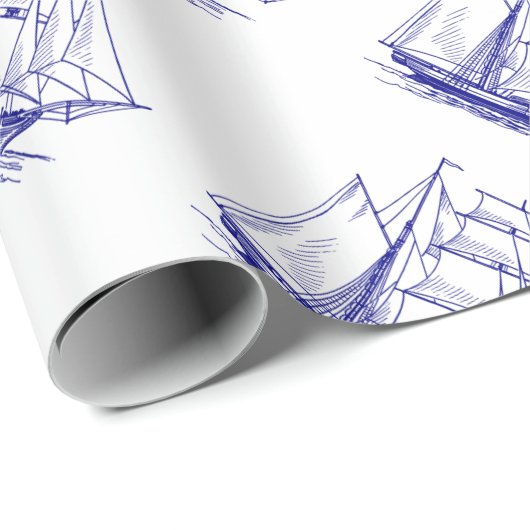 Geschenkverpackung Wrapping Paper Blue Segel Schif Geschenkpapier (Rolleneckpunkt)