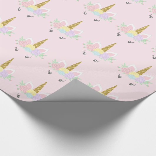 Geschenkverpackungspapier mit rosa Einhorngesicht Geschenkpapier (Ecke)