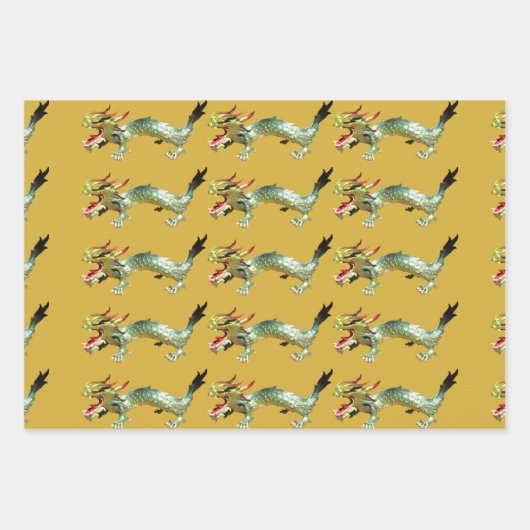 Geschenkwrap - chinesische Drachen über drei Farbe Geschenkpapier Set (Vorderseite 3)