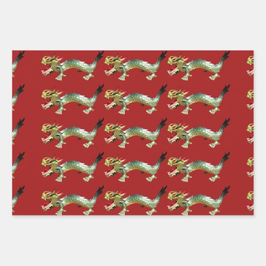 Geschenkwrap - chinesische Drachen über drei Farbe Geschenkpapier Set (Vorderseite 2)