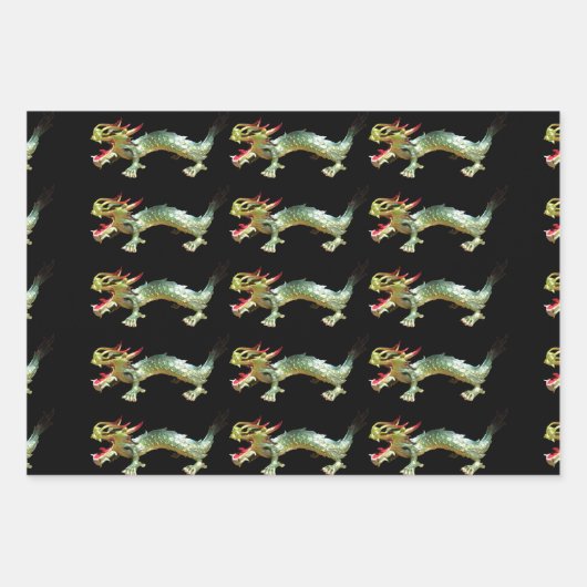 Geschenkwrap - chinesische Drachen über drei Farbe Geschenkpapier Set (Vorderseite)