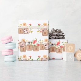 Geschenkwrap für Babyblöcke, Bären und Wildblumen Geschenkpapier