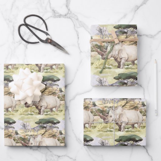 Geschenkwrap mit Rhinoceros African Rhino Themes Geschenkpapier Set (Vorderseite)