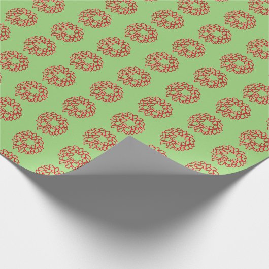 Geschenkwrap - Rote Weihnachtswüste auf Grün Geschenkpapier (Ecke)