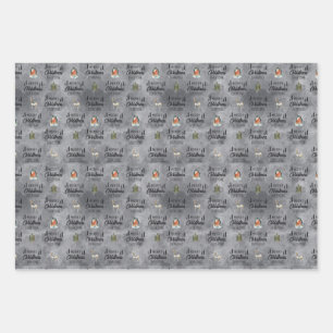 Geschenkwrap Set von 3 Aquarellwein Weihnachtsvari Geschenkpapier Set